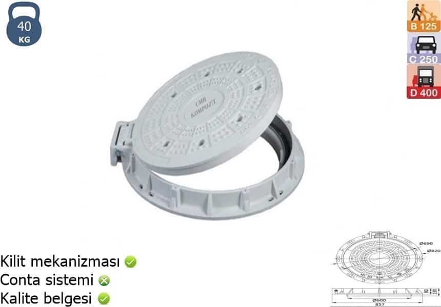 Kompozit Rogar Kapağı Beyaz Menteşeli KD-02001