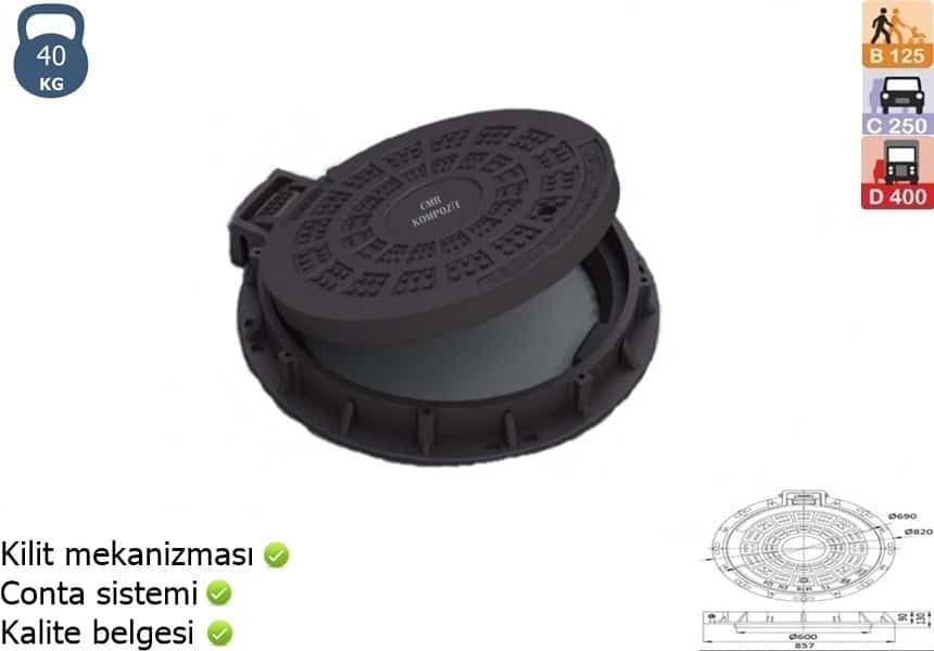 Kompozit Rogar Kapağı Siyah Menteşeli CMR-0002